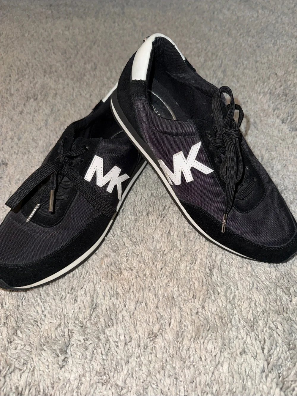 Michael Kors Black & White MK Logo Lace-Up Sneakers athletic casual minimalist